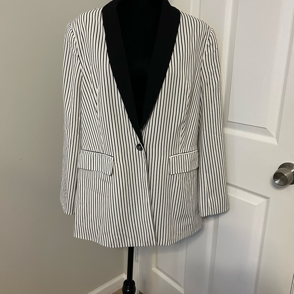 New York & Company Black Lapel Striped Blazer
